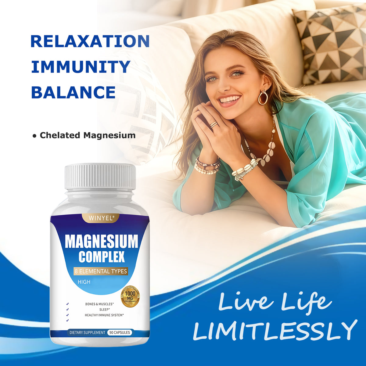 MAGNESIUM COMPLEX Capsules With Malate, Glycinate, and More!  90 EZ swallow Capsules
