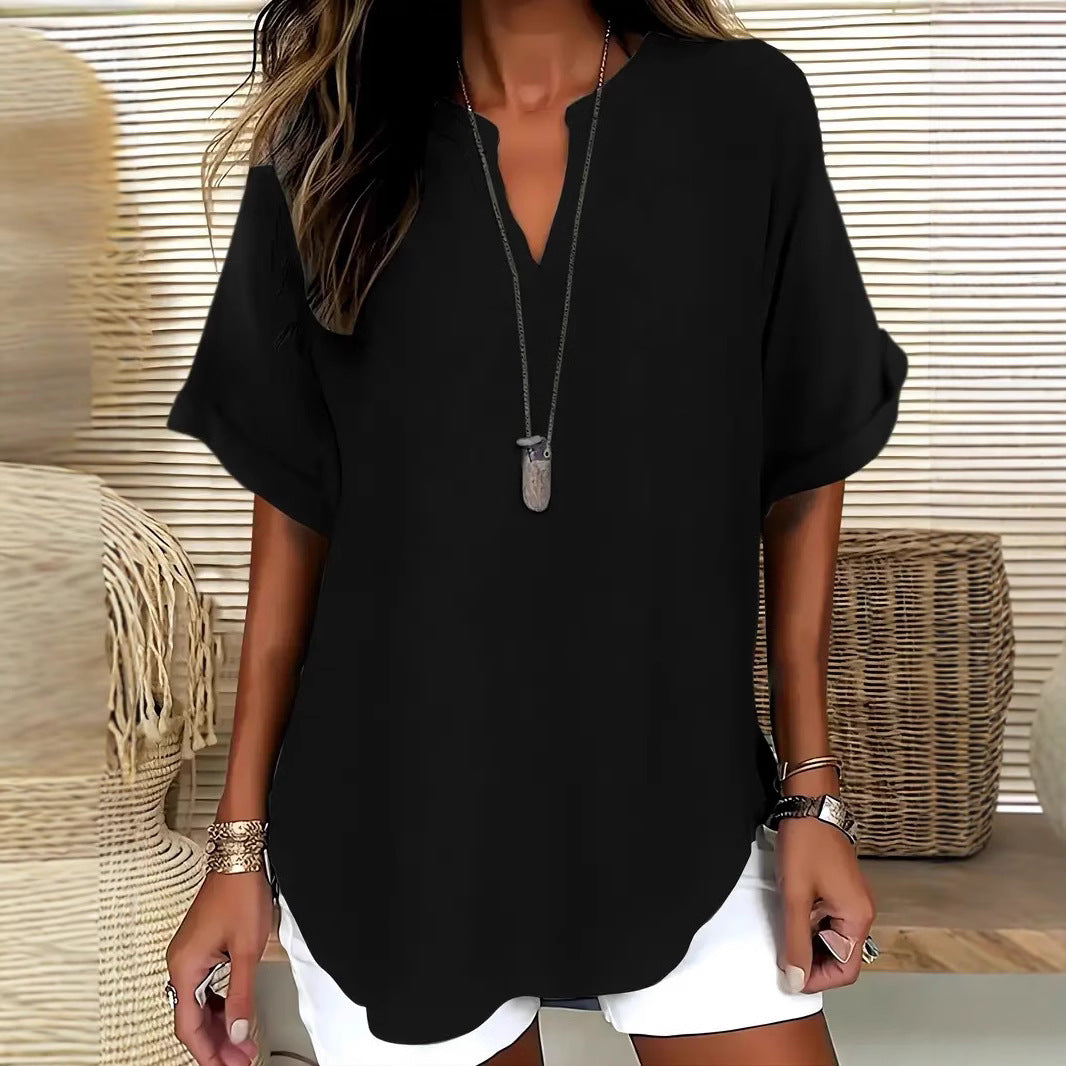 Loose-fit Summer Solid Color Women's Casual Shirt