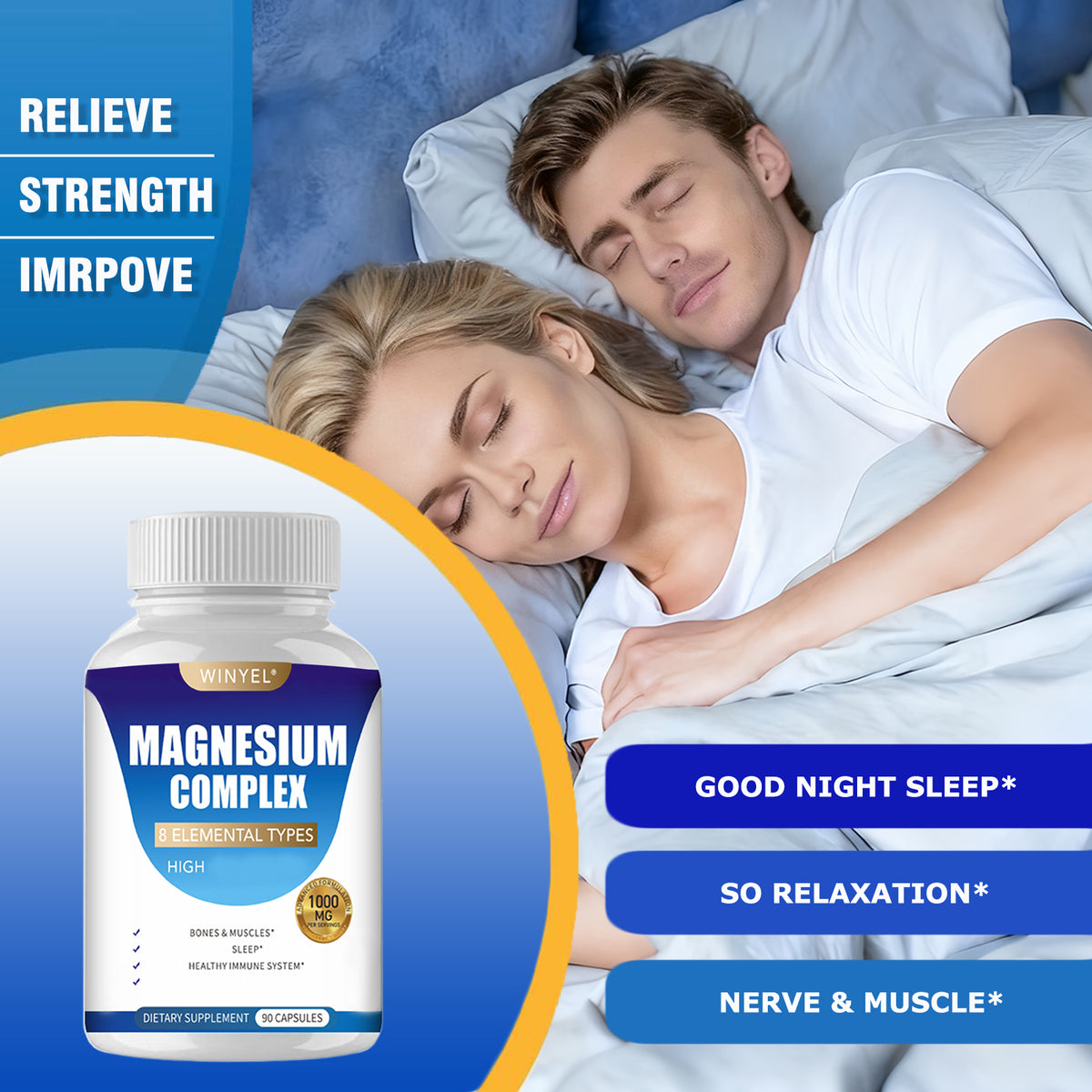 MAGNESIUM COMPLEX Capsules With Malate, Glycinate, and More!  90 EZ swallow Capsules