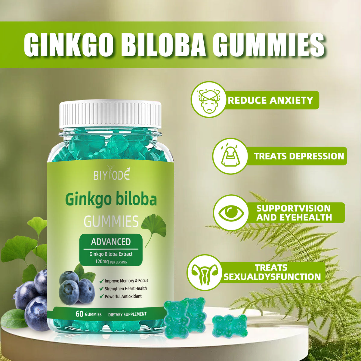 Ginkgo-Biloba Gummies Support Adult Memory & Focus