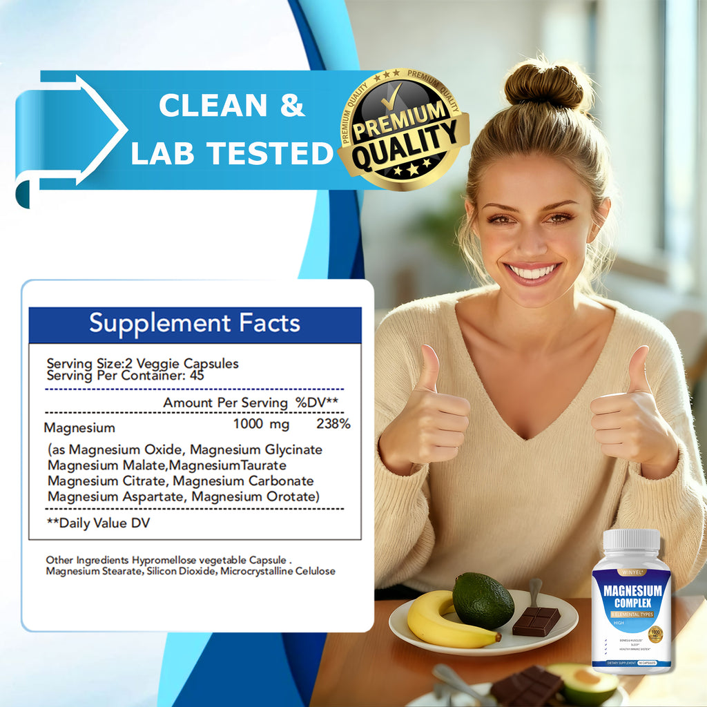 MAGNESIUM COMPLEX Capsules With Malate, Glycinate, and More!  90 EZ swallow Capsules