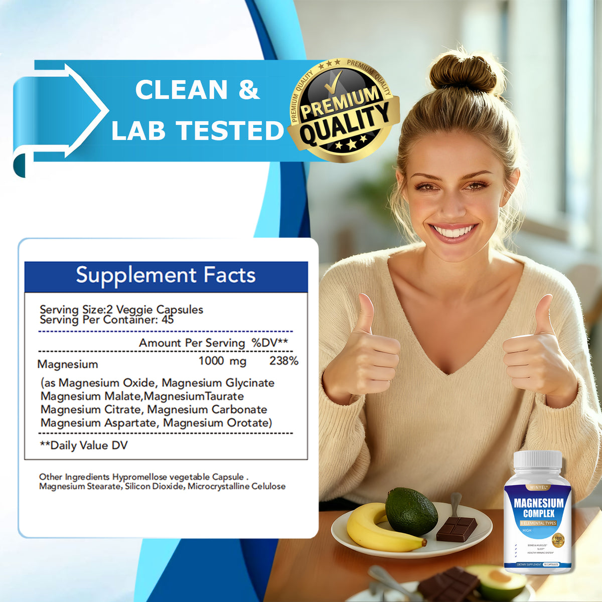 MAGNESIUM COMPLEX Capsules With Malate, Glycinate, and More!  90 EZ swallow Capsules