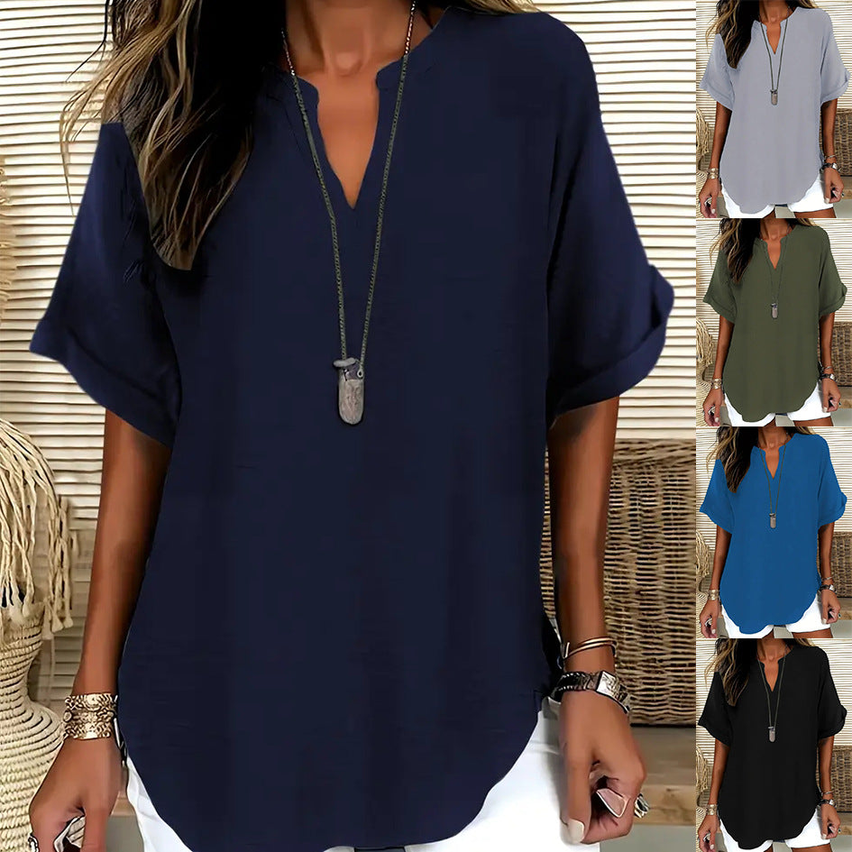 Loose-fit Summer Solid Color Women's Casual Shirt